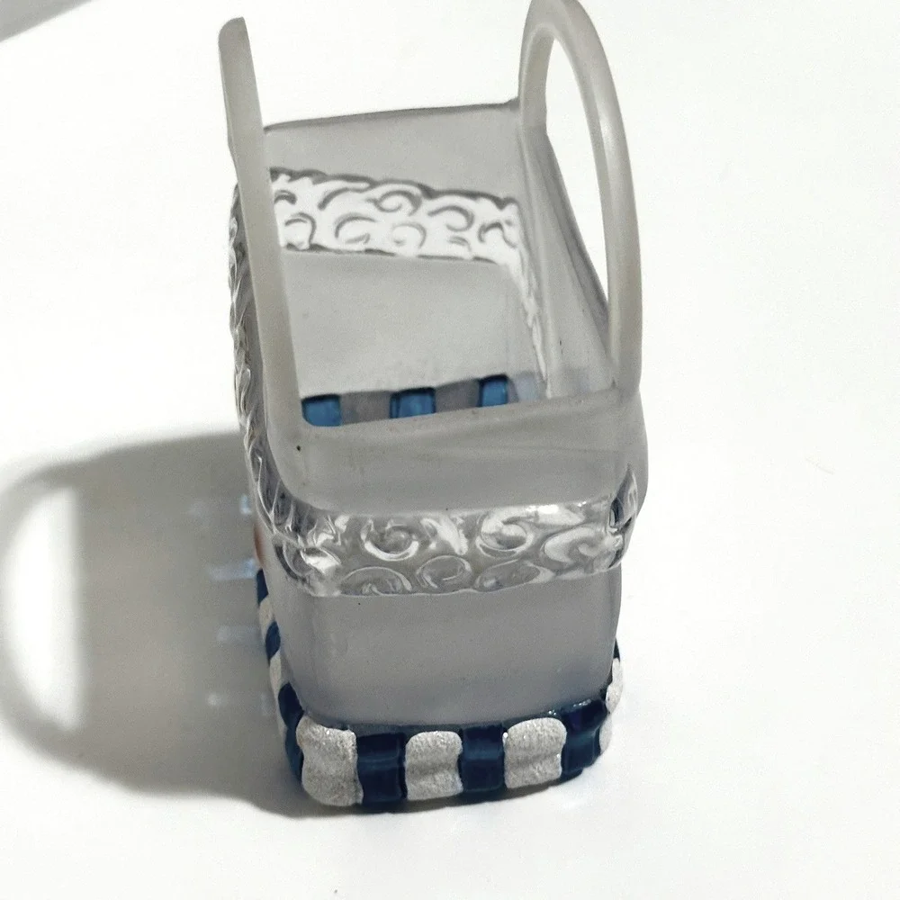 Hand Painted Snowman Glass Basket Decor Clear Blue Excellent Holiday Frosted